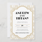 Elegante Art Deco Gatsby 1920s Bruiloft Wit Goud Kaart (Voorkant)