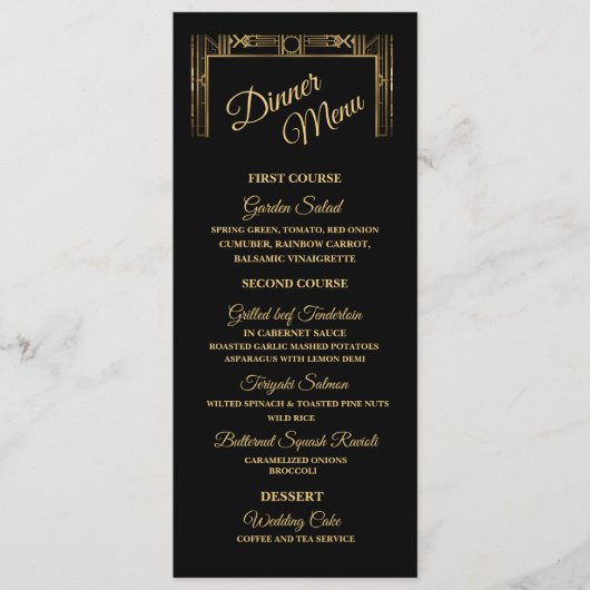 Elegante Art Deco Gatsby Diner Menu (Voorkant)