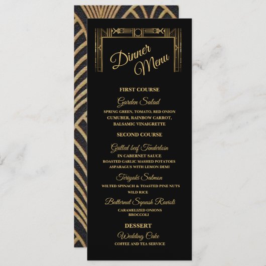 Elegante Art Deco Gatsby Diner Menu (Voorkant / Achterkant)