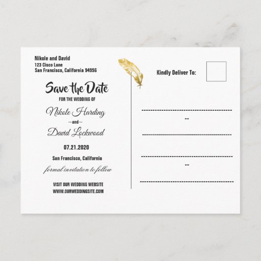 Elegante Art Deco Gatsby Save The Date Aankondigingskaart (Achterkant)