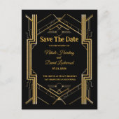 Elegante Art Deco Gatsby Save The Date Aankondigingskaart (Voorkant)