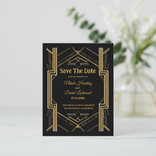 Elegante Art Deco Gatsby Save The Date Aankondigingskaart (Staand voorkant)