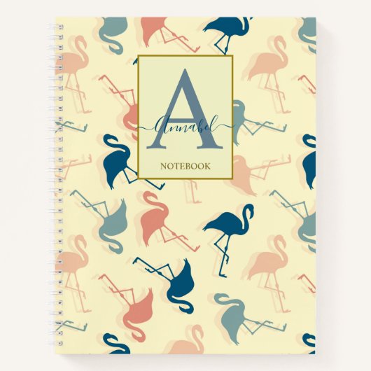 Elegante art deco geïnspireerde flamingo gemust no notitieboek (Voorkant)