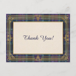 Elegante Art Deco geruite bedankkaart Briefkaart