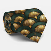 Elegante Art Deco Gold en Emerald Green Stropdas (Opgerold)
