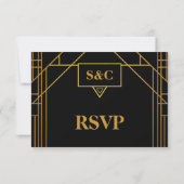 Elegante Art Deco Gold op Black Wedding RSVP (Achterkant)