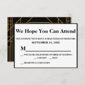 Elegante Art Deco Gold op Black Wedding RSVP (Voorkant / Achterkant)