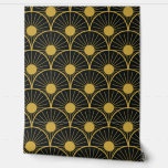 Elegante Art Deco Gold Sun Patroon op zwart Behang<br><div class="desc">Dit is elegant art deco gouden abstract zonnetjespatroon op zwarte achtergrond</div>