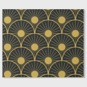 Elegante Art Deco Gold Sun Patroon op zwart Cadeaupapier (Vlak)