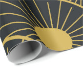 Elegante Art Deco Gold Sun Patroon op zwart Cadeaupapier (Rol Hoek)