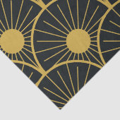 Elegante Art Deco Gold Sun Patroon op zwart Tissuepapier (Detail)