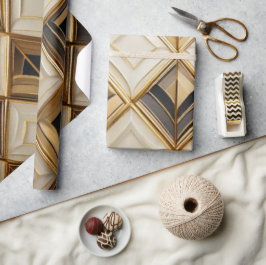 Elegante Art Deco Goud & Crème Geometrische Mozaïe Cadeaupapier