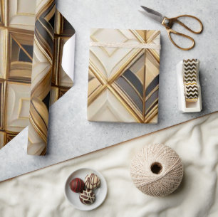 Elegante Art Deco Goud & Crème Geometrische Mozaïe Cadeaupapier