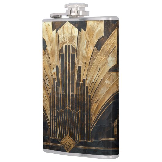 Elegante Art Deco Goud Zwart Cityscape Heupfles (Links)