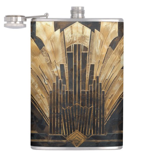 Elegante Art Deco Goud Zwart Cityscape Heupfles (Geopend)