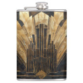 Elegante Art Deco Goud Zwart Cityscape Heupfles (Voorkant)