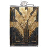 Elegante Art Deco Goud Zwart Cityscape Heupfles (Achterkant)