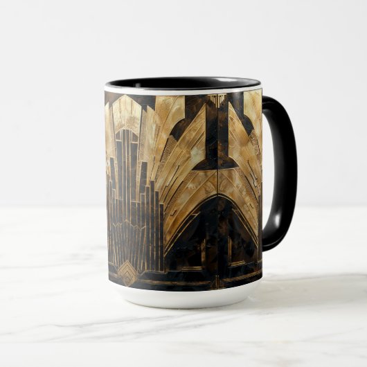 Elegante Art Deco Goud Zwart Cityscape Mok (Voorkant rechts)