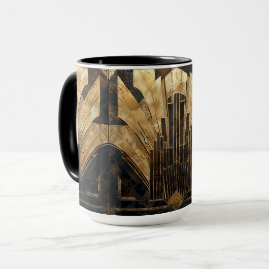 Elegante Art Deco Goud Zwart Cityscape Mok (Voorkant links)