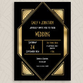 Elegante Art Deco Goud Zwart QR Code Bruiloft Kaart