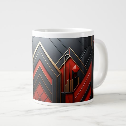 Elegante Art Deco Goud Zwart Rood Grote Koffiekop (Voorkant rechts)