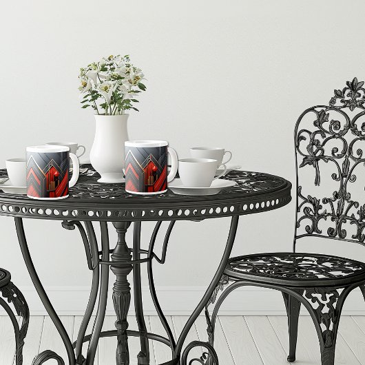 Elegante Art Deco Goud Zwart Rood Grote Koffiekop