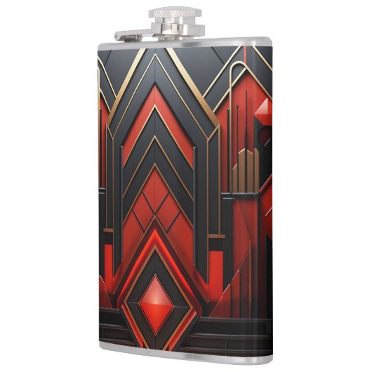 Elegante Art Deco Goud Zwart Rood Heupfles (Links)