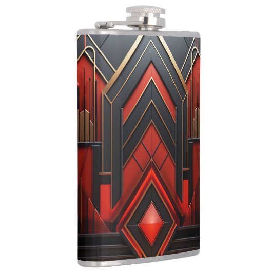 Elegante Art Deco Goud Zwart Rood Heupfles (Rechts)