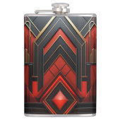 Elegante Art Deco Goud Zwart Rood Heupfles (Voorkant)