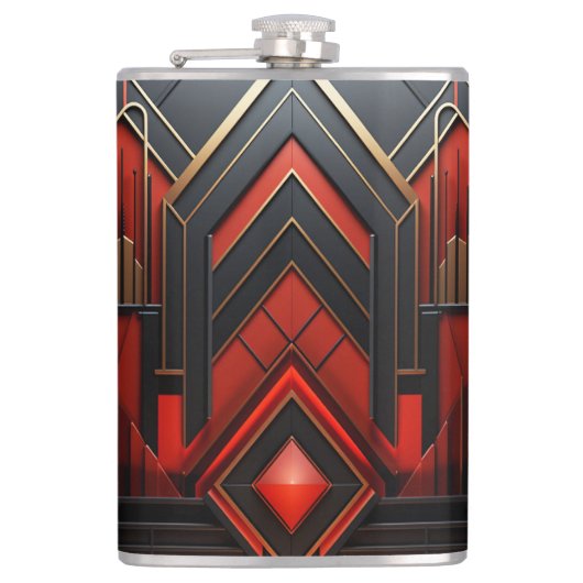 Elegante Art Deco Goud Zwart Rood Heupfles (Voorkant)