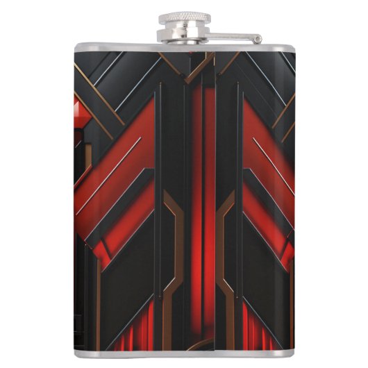 Elegante Art Deco Goud Zwart Rood Heupfles (Achterkant)