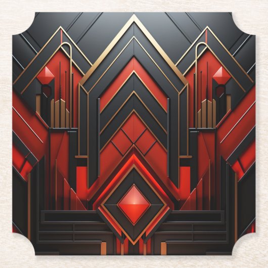 Elegante Art Deco Goud Zwart Rood Kartonnen Onderzetters (Voorkant)
