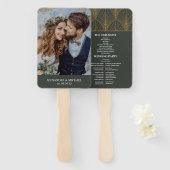 Elegante Art Deco Gouden Groene Bruiloft Handwaaier (Voorkant en achterkant)