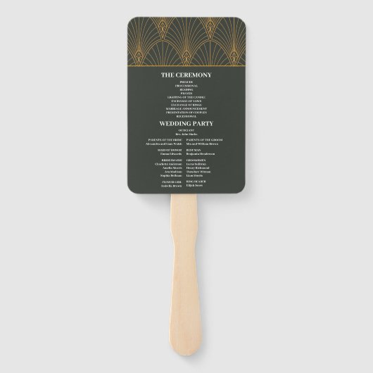 Elegante Art Deco Gouden Groene Bruiloft Handwaaier (Achterkant)