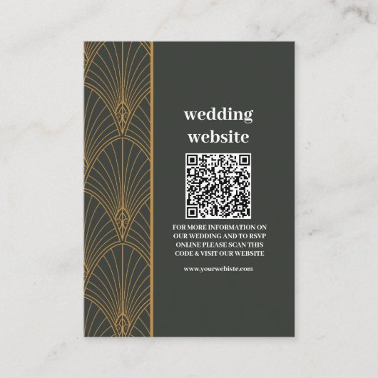 Elegante Art Deco Gouden Groene Bruiloft Informatiekaartje (Voorkant)