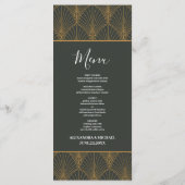 Elegante Art Deco Gouden Groene Bruiloft Menu (Achterkant)