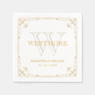 Elegante Art Deco  gouden monogram bruiloft Servet