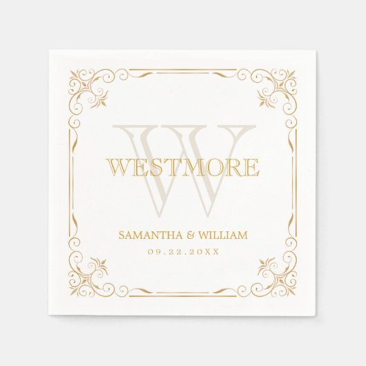 Elegante Art Deco  gouden monogram bruiloft Servet (Voorkant)