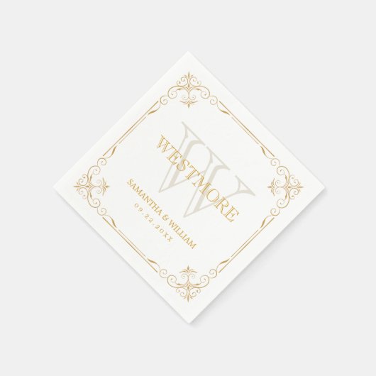 Elegante Art Deco gouden monogram bruiloft Servet (Hoek)