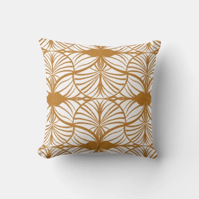 Elegante Art Deco Gouden Mosterd & Witte Scallops Kussen (Voorkant)