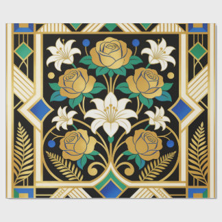 Elegante Art Deco Gouden Rozen & Lelies Cadeaupapier