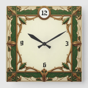 Elegante Art Deco groen Vierkante Klok