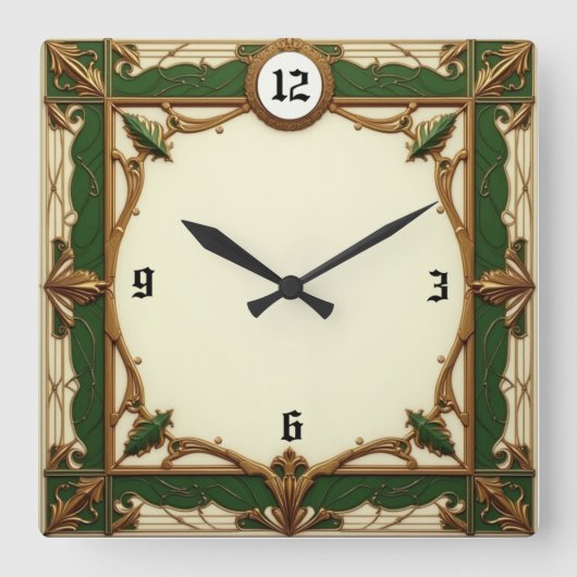 Elegante Art Deco groen Vierkante Klok (Voorkant)