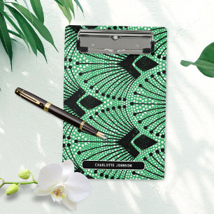 Elegante Art Deco Groen Zwart Wit Pauw Patroon Mini Klembord