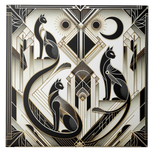 Elegante Art Deco kat Tegeltje (Voorkant)