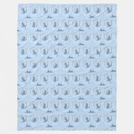 Elegante Art Deco Katten - Blauw Fleece Deken (Voorkant)