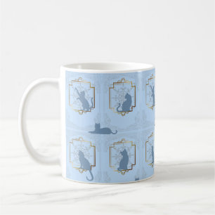 Elegante Art Deco Katten - Blauw Koffiemok