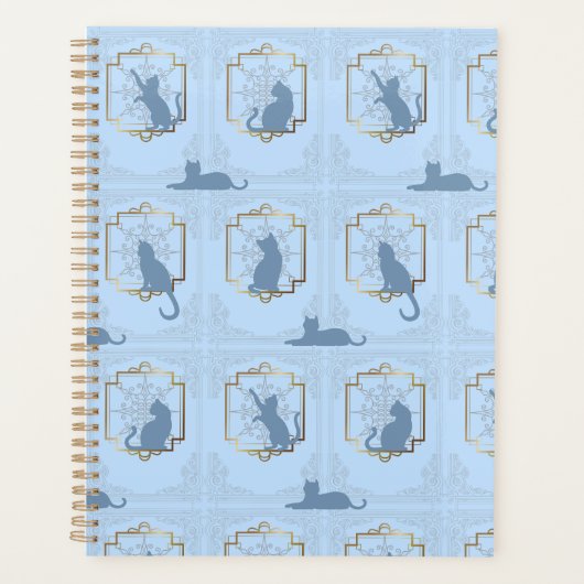 Elegante Art Deco Katten - Blauw Planner (Voorkant)