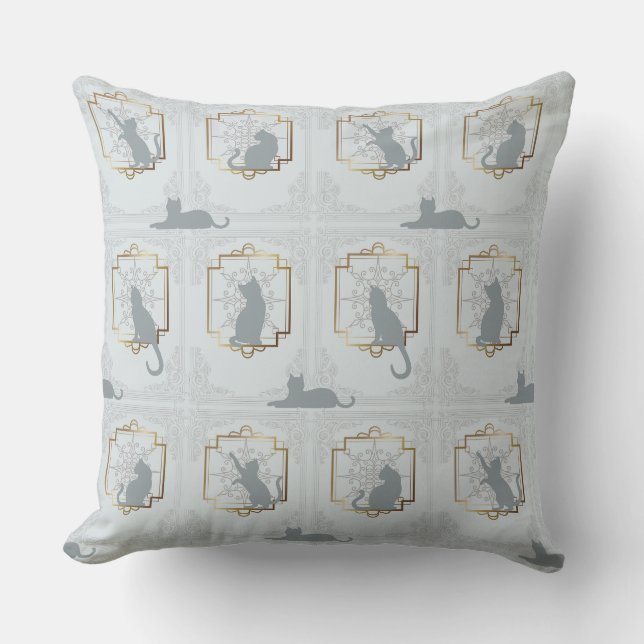 Elegante Art Deco Katten - Lichtgrijs Kussen (Voorkant)