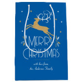 Elegante Art Deco Kerstrendier Blauw Goud Medium Cadeauzakje (Voorkant)